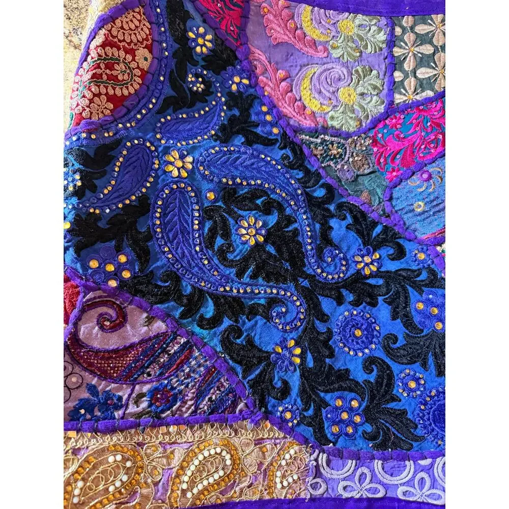 Handmade Set of 3 Heavy Embroidered Patchwork Renaissance material tablerunner